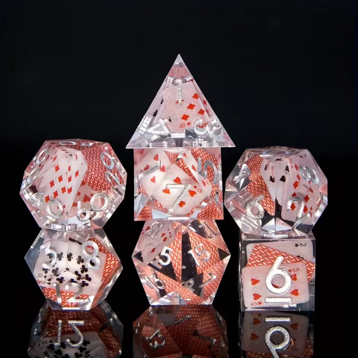 Joya Dice® Dungeons and Dragons Dobbelsteen Set | Polydice DnD Dobbelstenen Set | D&D Dice Set | Resin 7 Stuks Set | Incl Luxe Opbergdoos | Royal Flush